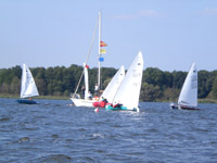 OK-Jollen beim Zielleinlauf